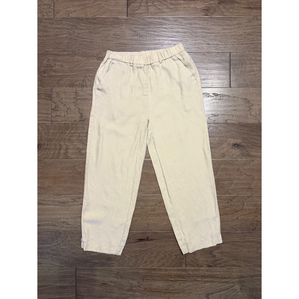 Quince Linen Pants Womens S Beige 100% Linen Straight Leg Elastic Waist Casual
